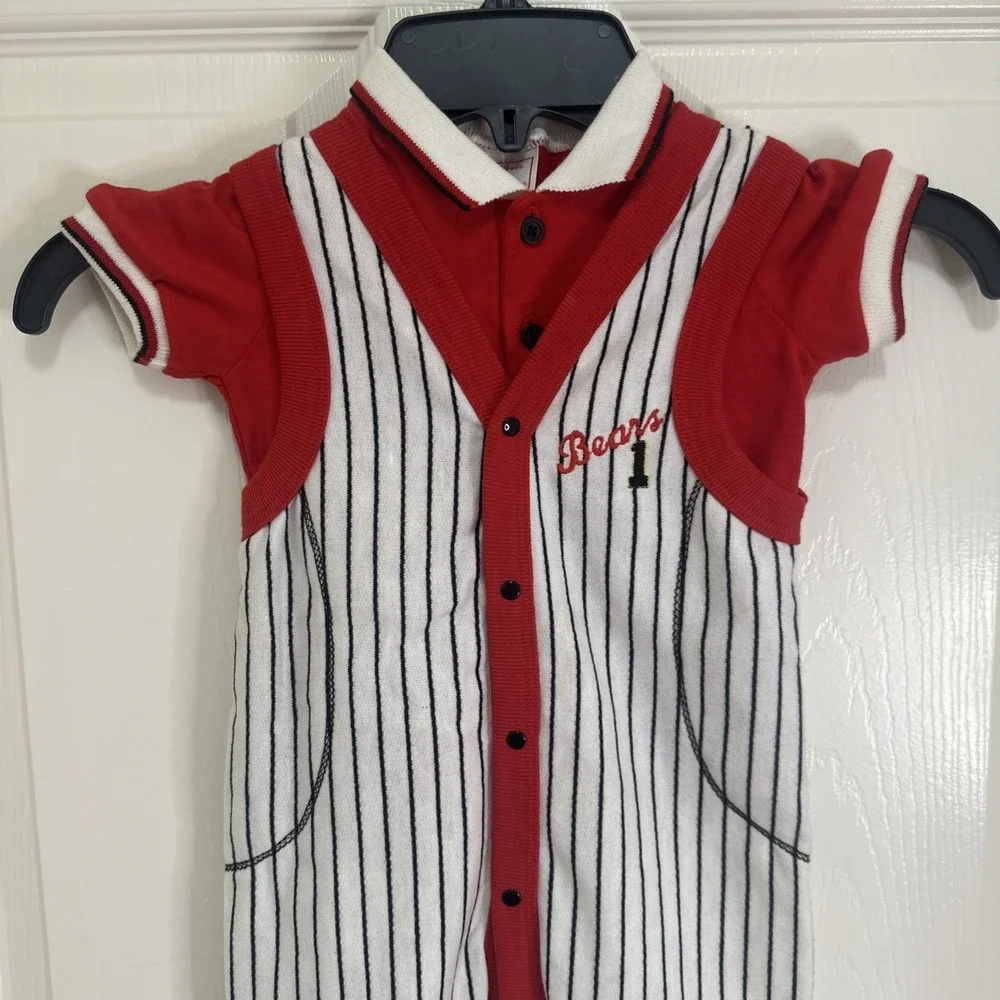 Vintage buster brown 18 months boys 2 piece romper/Polo Shirt baseball theme USA